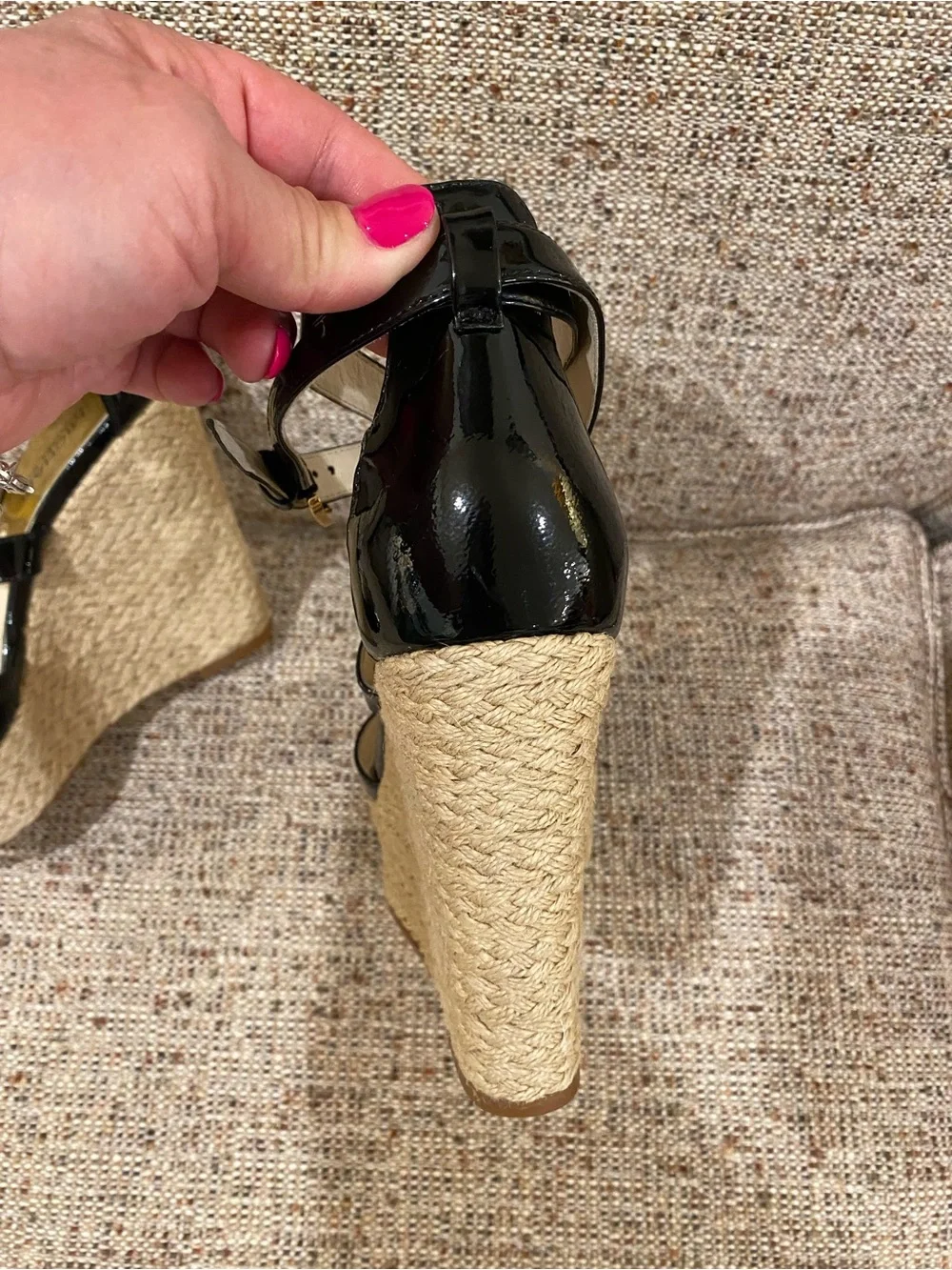 Michael Kors Black Patent Espadrille Platform Wedge Sandals